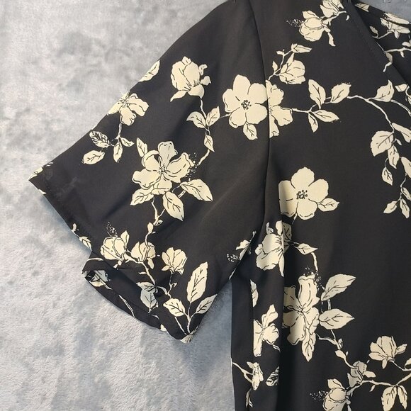 Womens Floral‎ XS Black White Peplum Ruffle Hem Casual Y2K babydoll Cropped Top - Picture 5 of 13